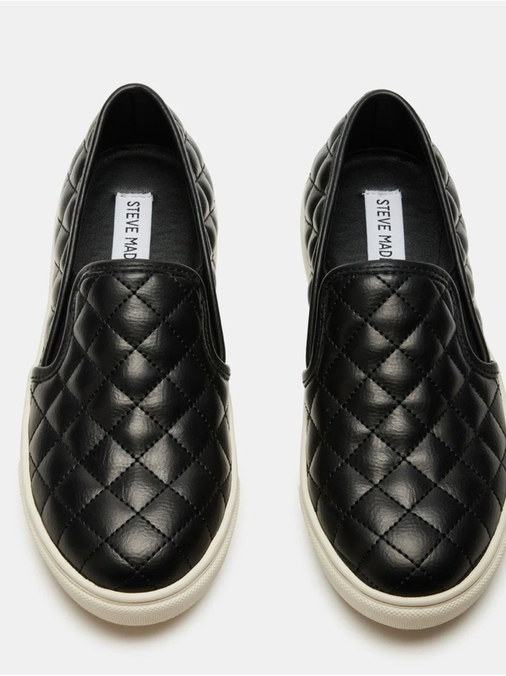 Steve Madden Black Quilted Slip-On Loafers with Cream Sole